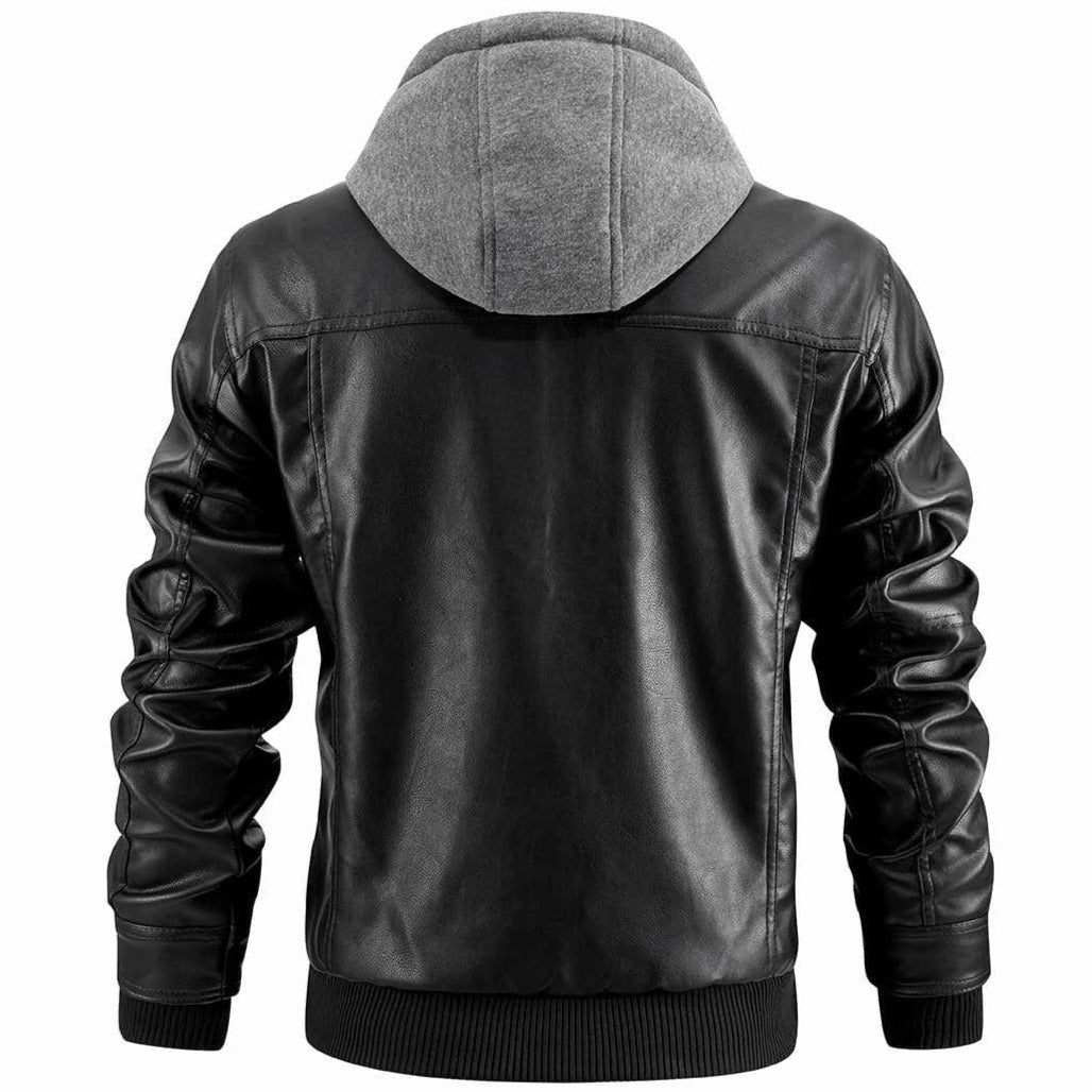 Giacca in pelle sintetica da uomo Urban Streetwear con cappuccio staccabile – Design moderno per tutti i giorni e tempo libero