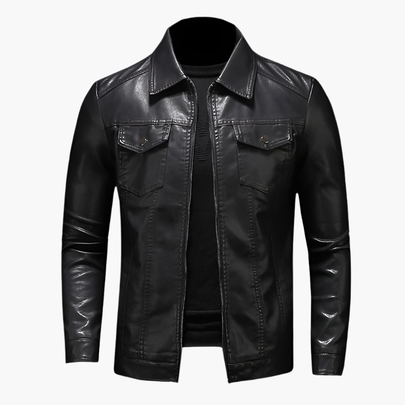 Herre kunstskinnjakke i klassisk biker-stil – Elegant overgangsjakke for hverdag og fritid