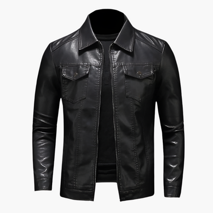 Herre kunstskinnjakke i klassisk biker-stil – Elegant overgangsjakke for hverdag og fritid