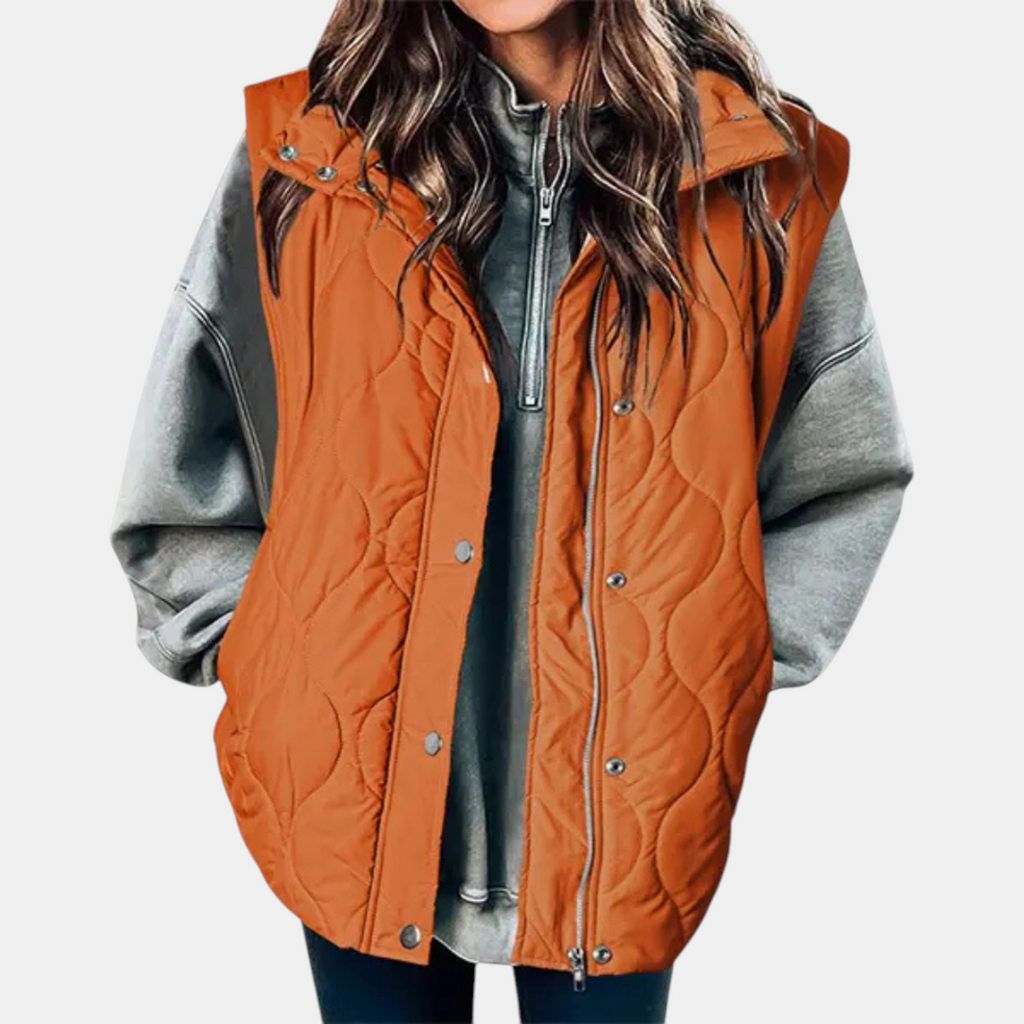 Bodywarmer voor dames met capuchon, knopen en zakken