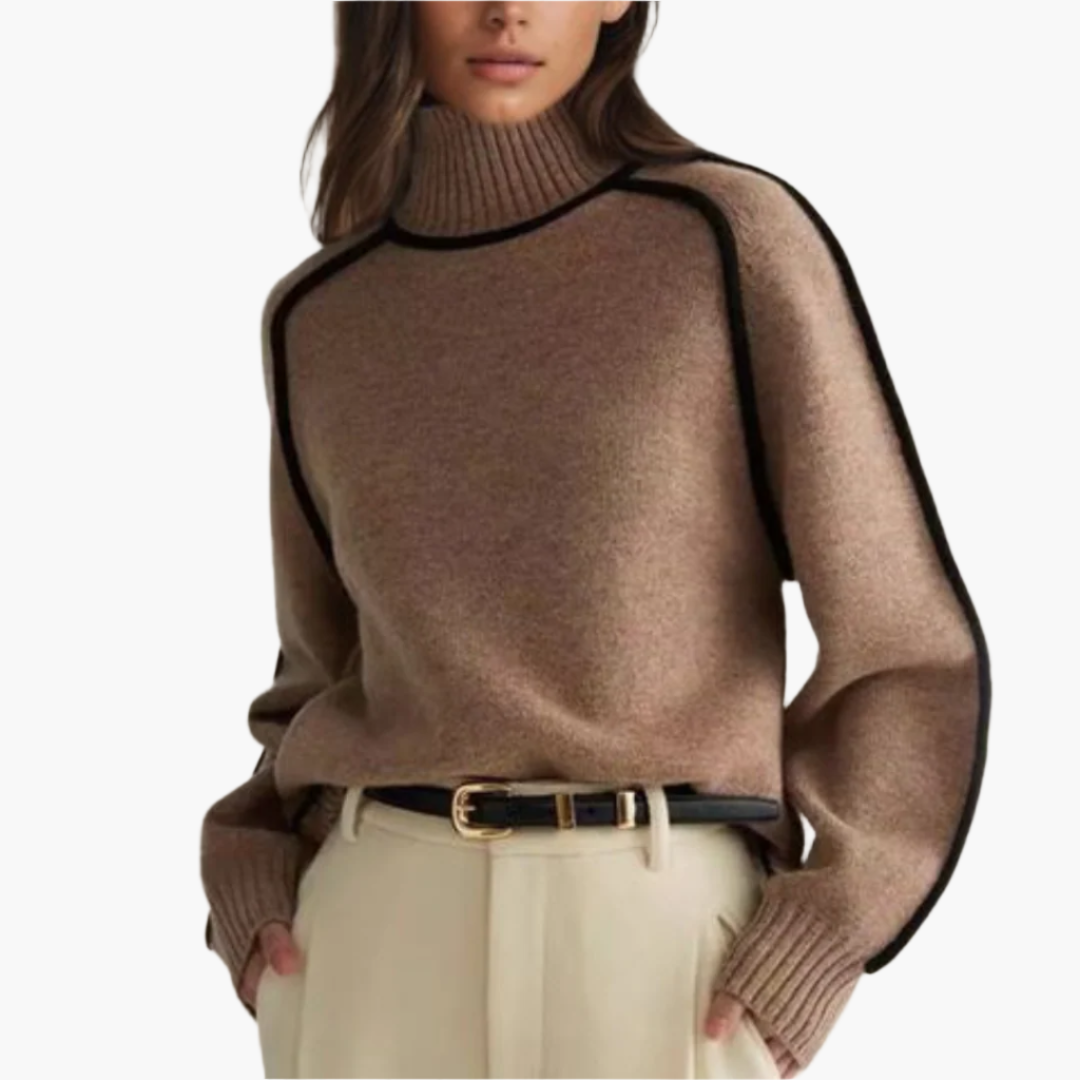 Maglione Donna a Collo Alto Moderno Elegante – Maglione a Maglia Autunno Inverno per Ufficio e Tempo Libero