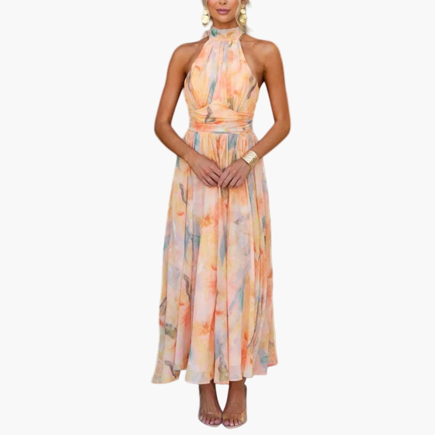 Damen Maxikleid im Wasserfarben-Design – Elegantes Sommerkleid für festliche Anlässe und Events