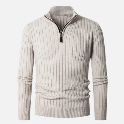 Męski sweter dziany ze stójką i półzamkiem – Elegancki sweter na co dzień i do biura