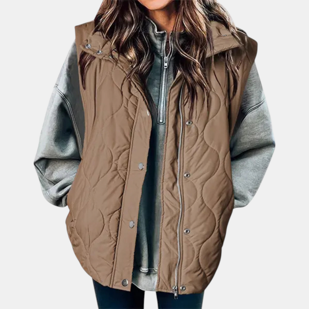 Bodywarmer voor dames met capuchon, knopen en zakken