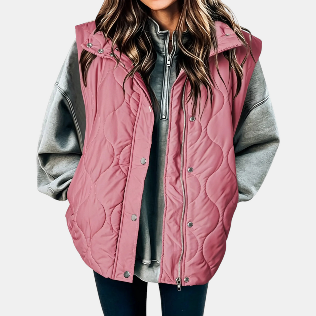 Bodywarmer voor dames met capuchon, knopen en zakken