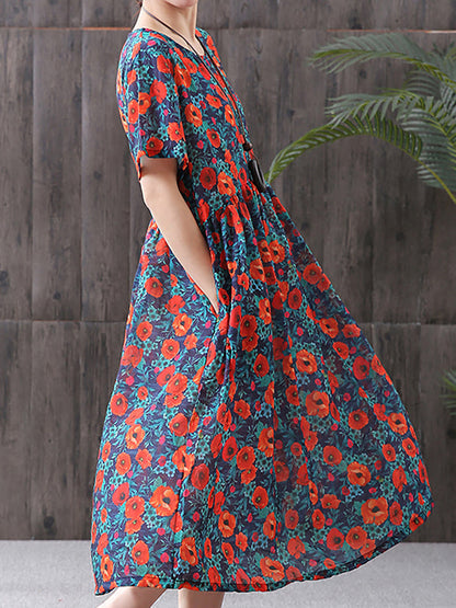 Damen Sommerkleid mit Blumenmuster, Casual, Lockerer Schnitt, Ideal für Alltag & Urlaub