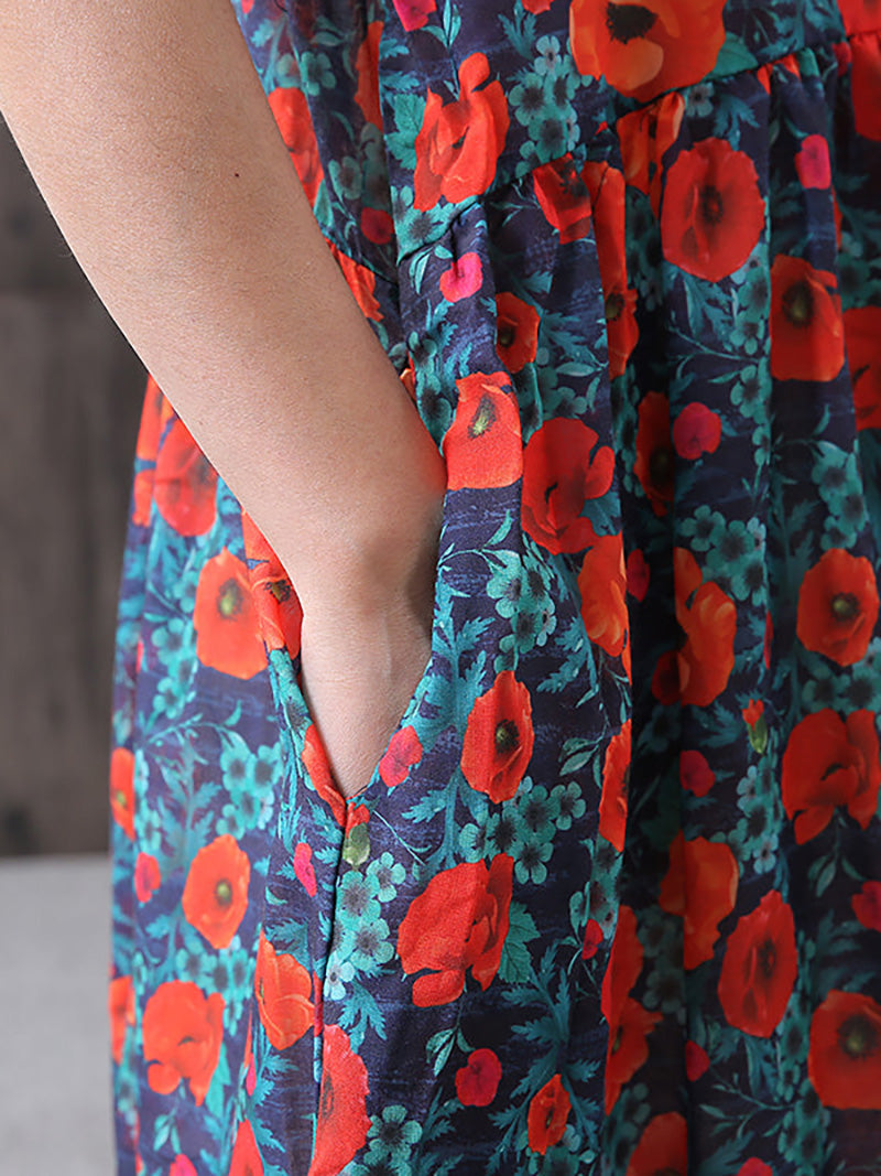 Damen Sommerkleid mit Blumenmuster, Casual, Lockerer Schnitt, Ideal für Alltag & Urlaub