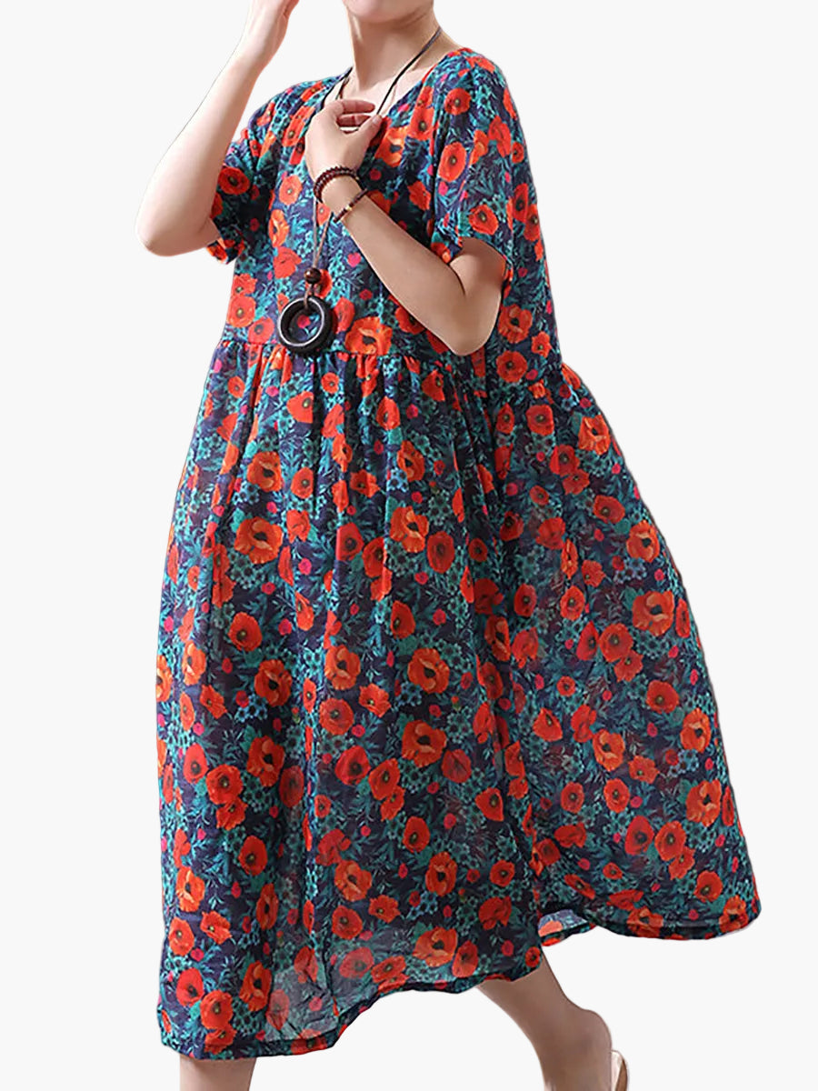 Damen Sommerkleid mit Blumenmuster, Casual, Lockerer Schnitt, Ideal für Alltag & Urlaub