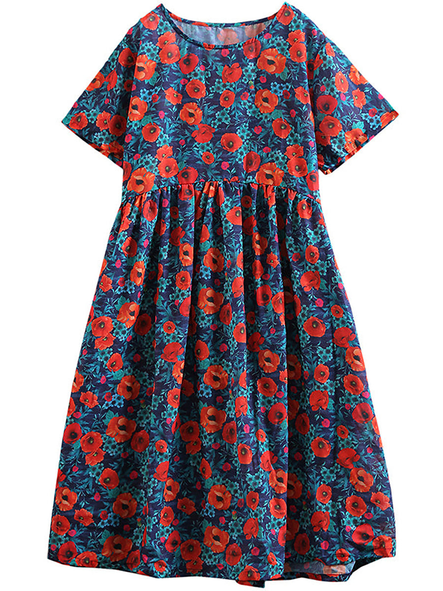 Damen Sommerkleid mit Blumenmuster, Casual, Lockerer Schnitt, Ideal für Alltag & Urlaub