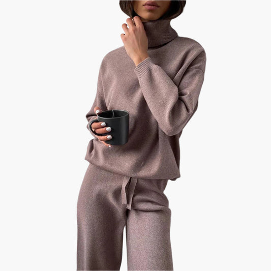 Damstickad tvådelad set med polokrage – Loungewear & fritidsoutfit