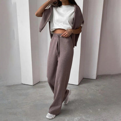 Completo due pezzi in maglia da donna con collo alto – Abbigliamento lounge e outfit per il tempo libero