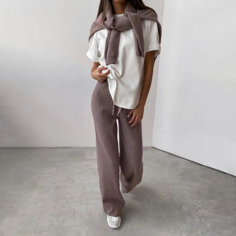 Completo due pezzi in maglia da donna con collo alto – Abbigliamento lounge e outfit per il tempo libero