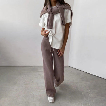 Completo due pezzi in maglia da donna con collo alto – Abbigliamento lounge e outfit per il tempo libero
