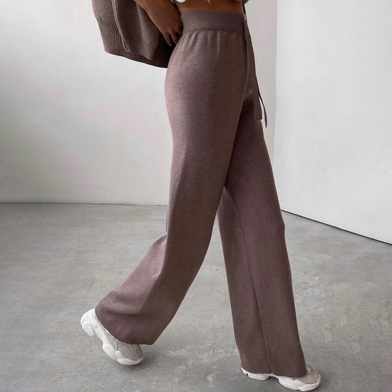 Completo due pezzi in maglia da donna con collo alto – Abbigliamento lounge e outfit per il tempo libero