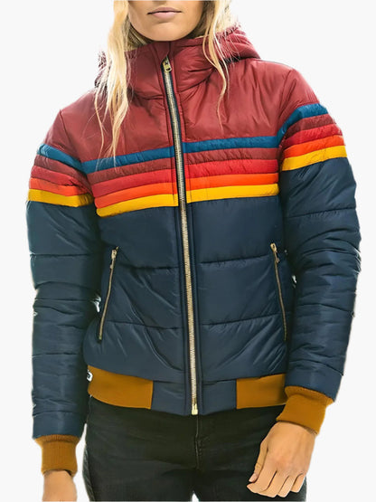 Veste matelassée rétro pour femme pour loisirs et plein air – Veste à capuche tendance style vintage