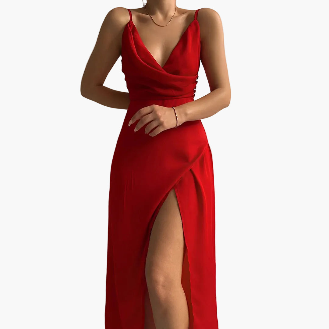 Vestido de noche para mujer con abertura y escote cruzado – Vestido largo elegante para ocasiones especiales