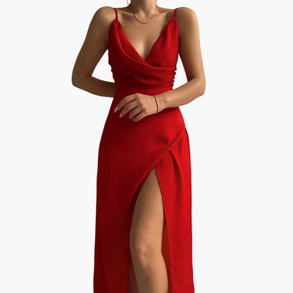 Vestido de noche para mujer con abertura y escote cruzado – Vestido largo elegante para ocasiones especiales