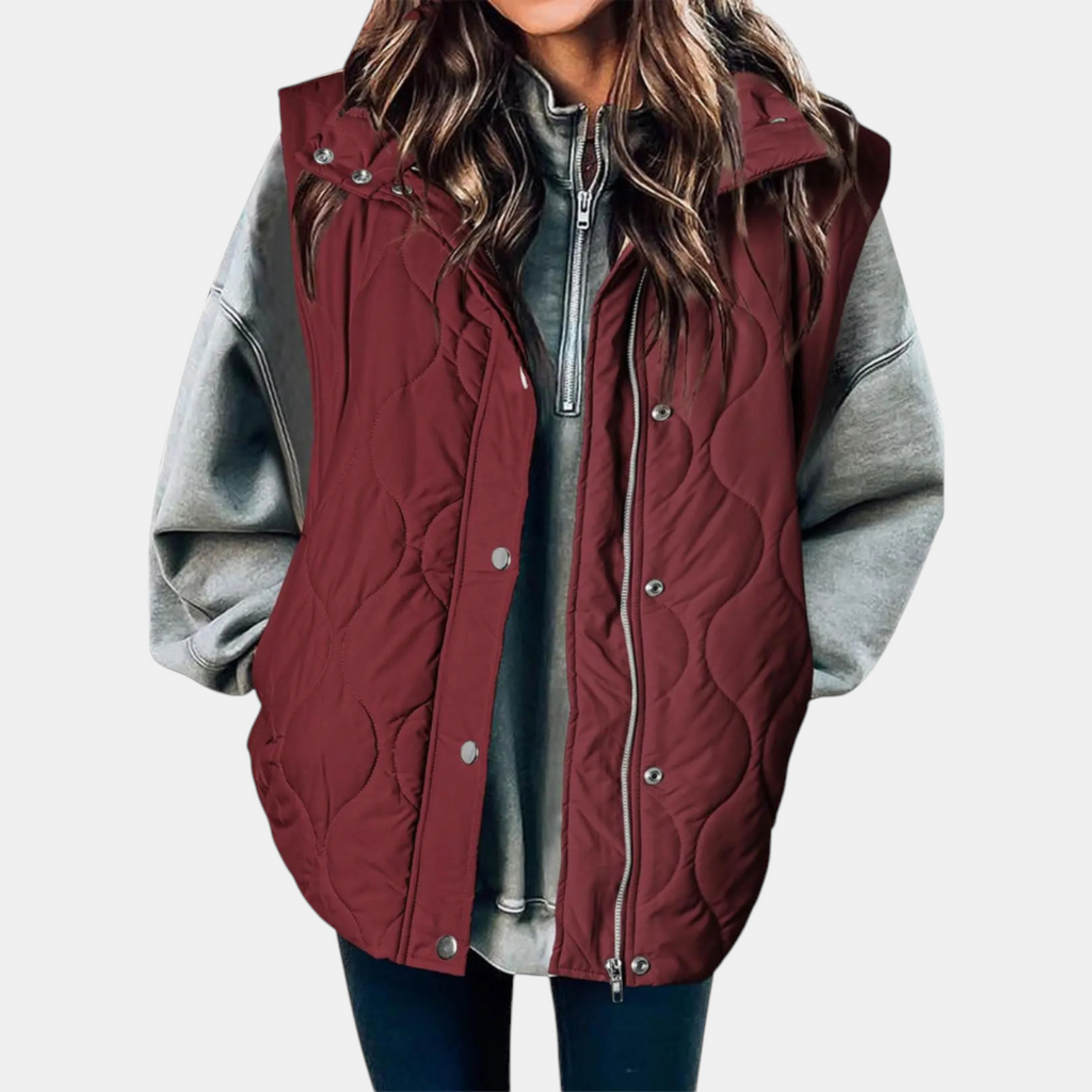 Bodywarmer voor dames met capuchon, knopen en zakken
