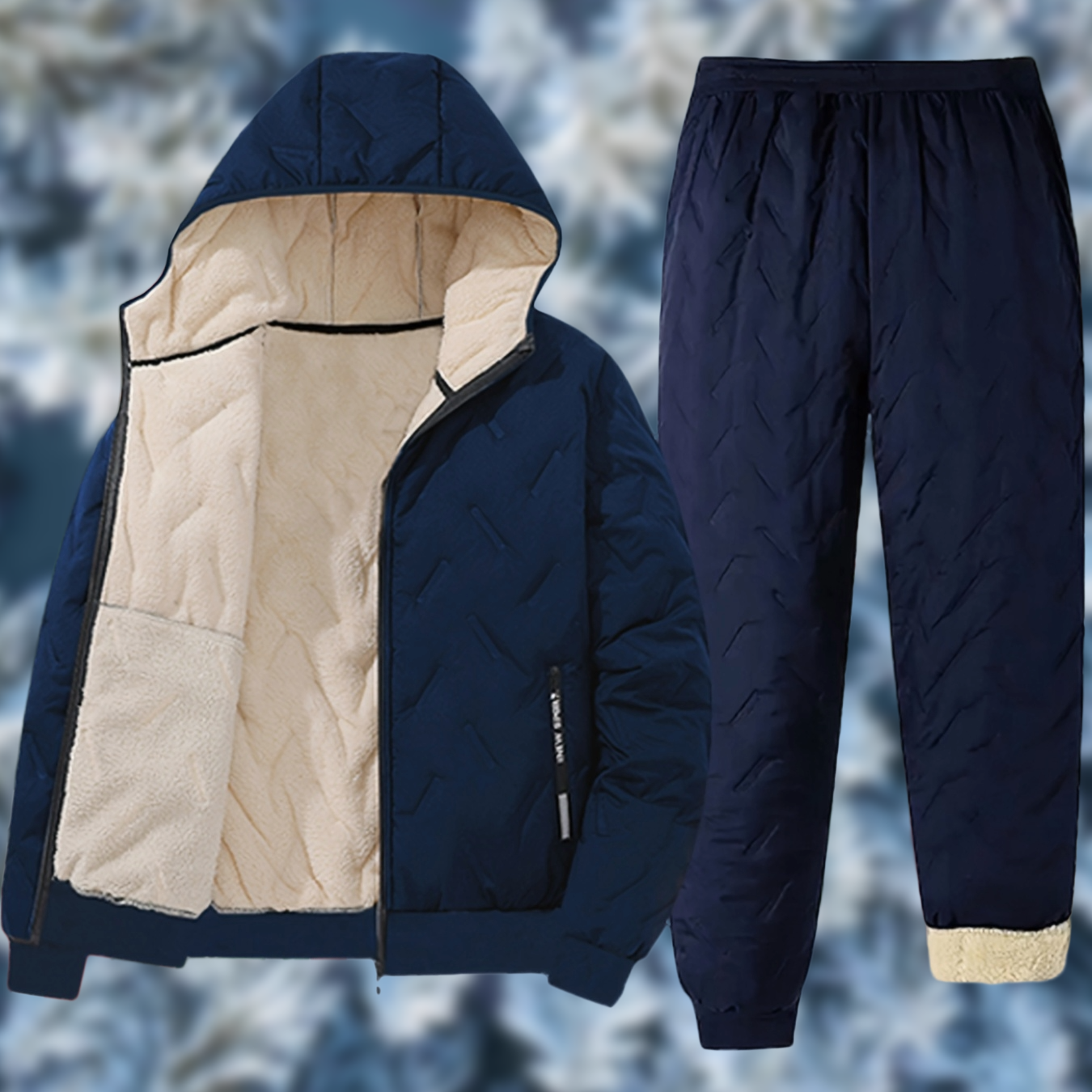 Completo da allenamento imbottito da uomo, giacca trapuntata con cappuccio e pantaloni trapuntati, invernale