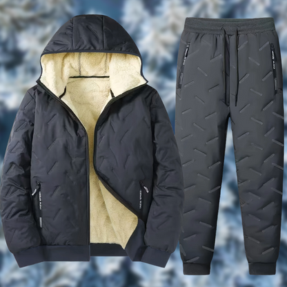 Completo da allenamento imbottito da uomo, giacca trapuntata con cappuccio e pantaloni trapuntati, invernale