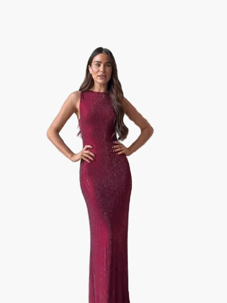 Abito da sera da donna elegante, aderente, scintillante e lungo fino a terra – Perfetto per occasioni festive