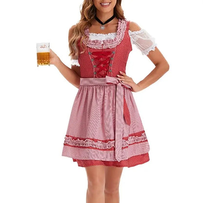 39BB ølkostyme, dirndl, kjole, bluse, forkle, tysk bayersk Oktoberfest-kostymesett