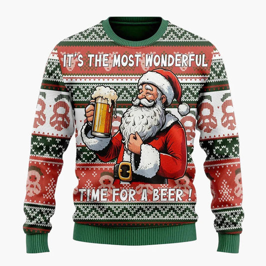 Suéter navideño divertido para hombre – Santa con cerveza, suéter feo de Navidad para hombres, fiestas y celebraciones
