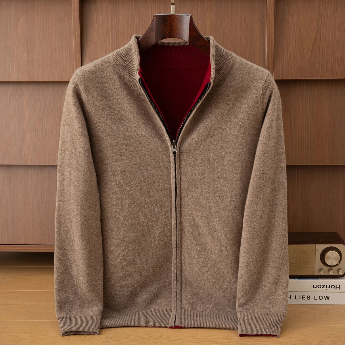 Unisex Strickjacke Reißverschluss Stehkragen Melierter Pullover Weiches Material