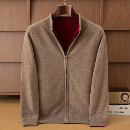 Unisex Strickjacke Reißverschluss Stehkragen Melierter Pullover Weiches Material