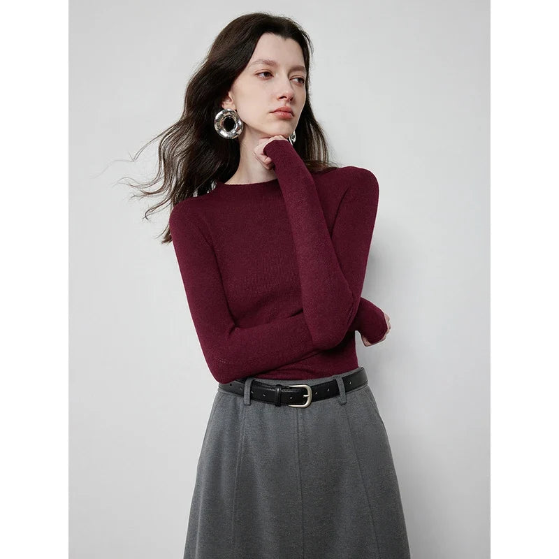 Damen Langarm Pullover schmal geschnitten Mock Neck Basic Stricktop