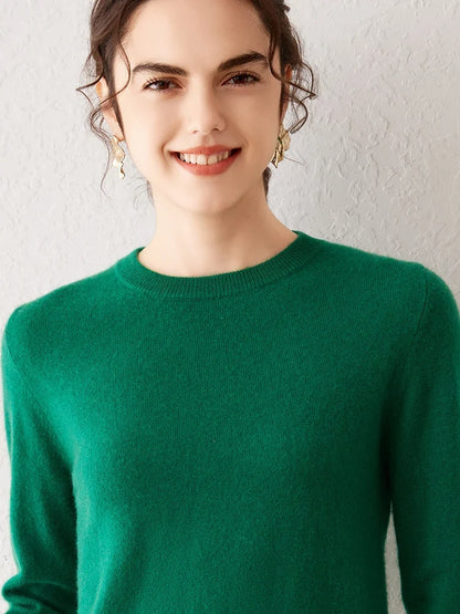 Pull femme à col rond et manches longues, maille fine, basique