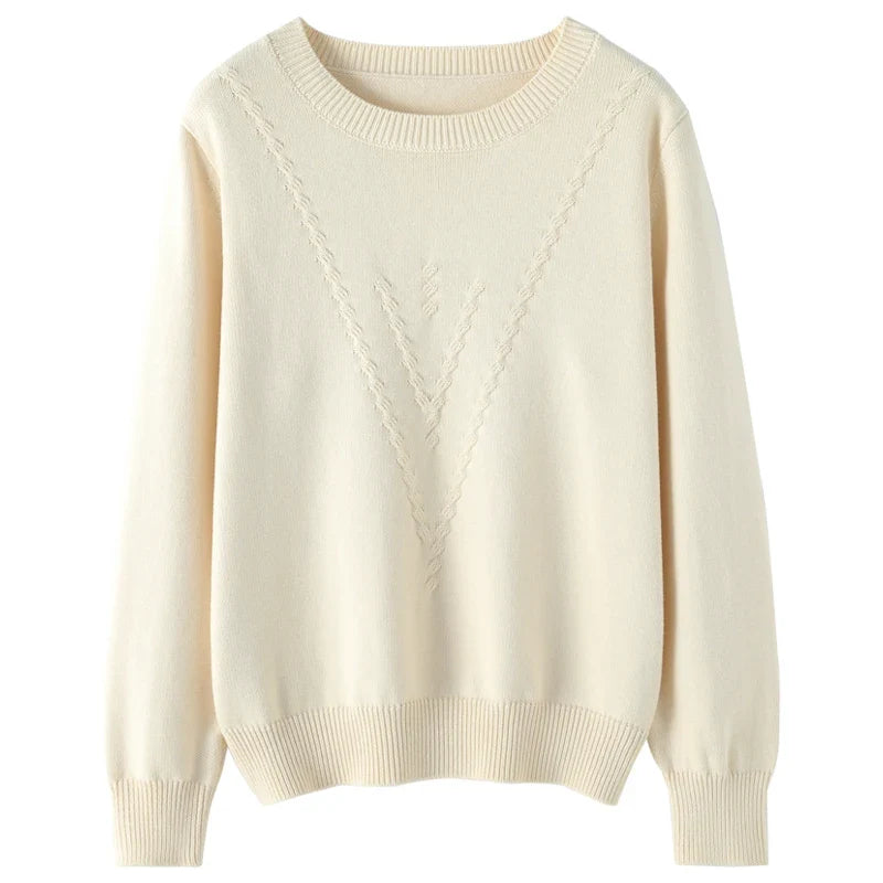 Damen Strickpullover Rundhals mit V-Muster Langarm