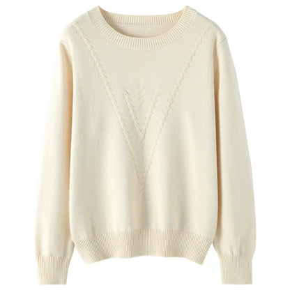 Damen Strickpullover Rundhals mit V-Muster Langarm