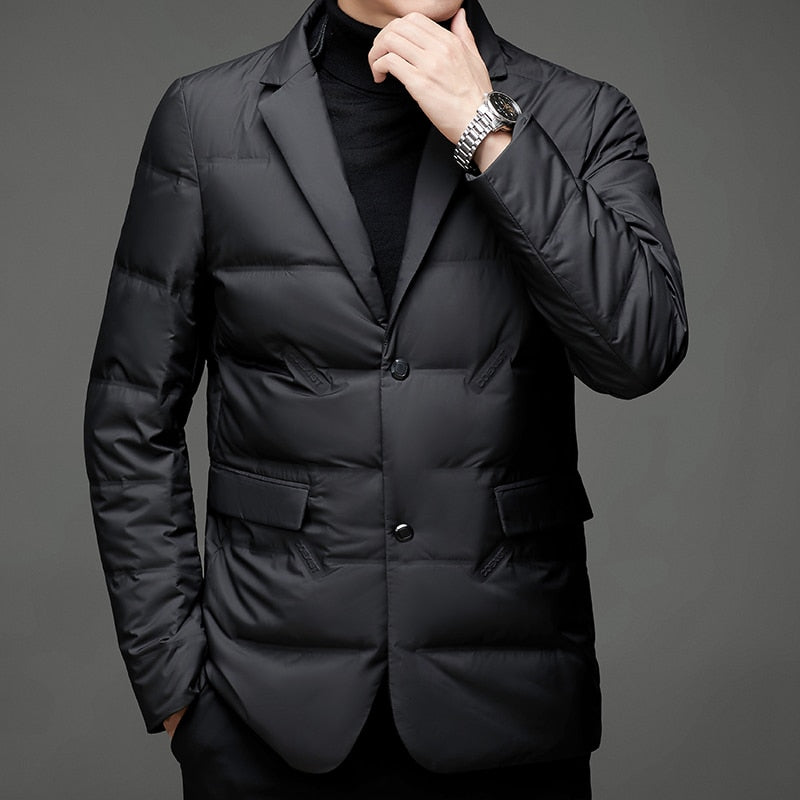 Heren doorgestikte blazer modern business casual winterjas – elegant & veelzijdig