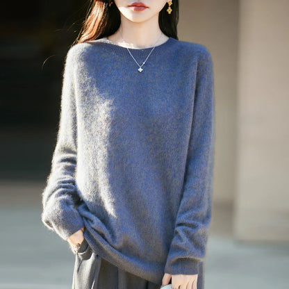 Pullover da donna in maglia, a girocollo, a maniche lunghe, morbido