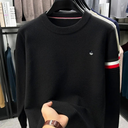 Herren Rundhals Pullover mit Waffelstruktur und Golf-Emblem