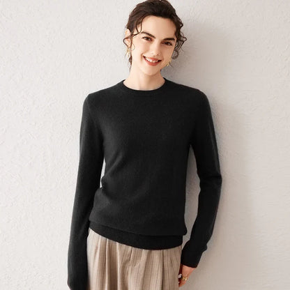 Pull femme à col rond et manches longues, maille fine, basique