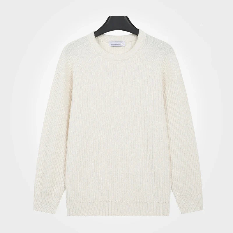 Herren Rippstrick Pullover Rundhals Langarm – Weich & Bequem