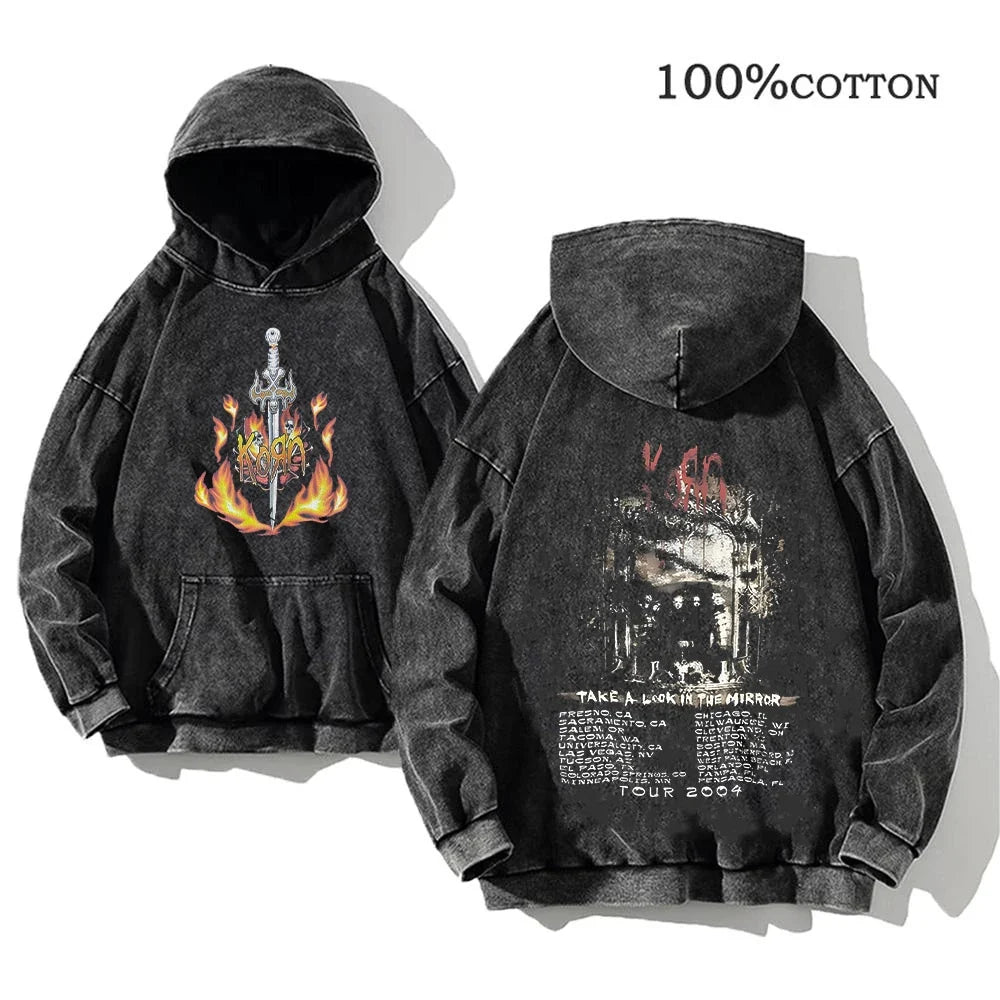 Unisex Kapuzenpullover Grau mit Band-Print & Kängurutasche