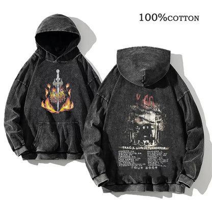 Unisex Kapuzenpullover Grau mit Band-Print & Kängurutasche