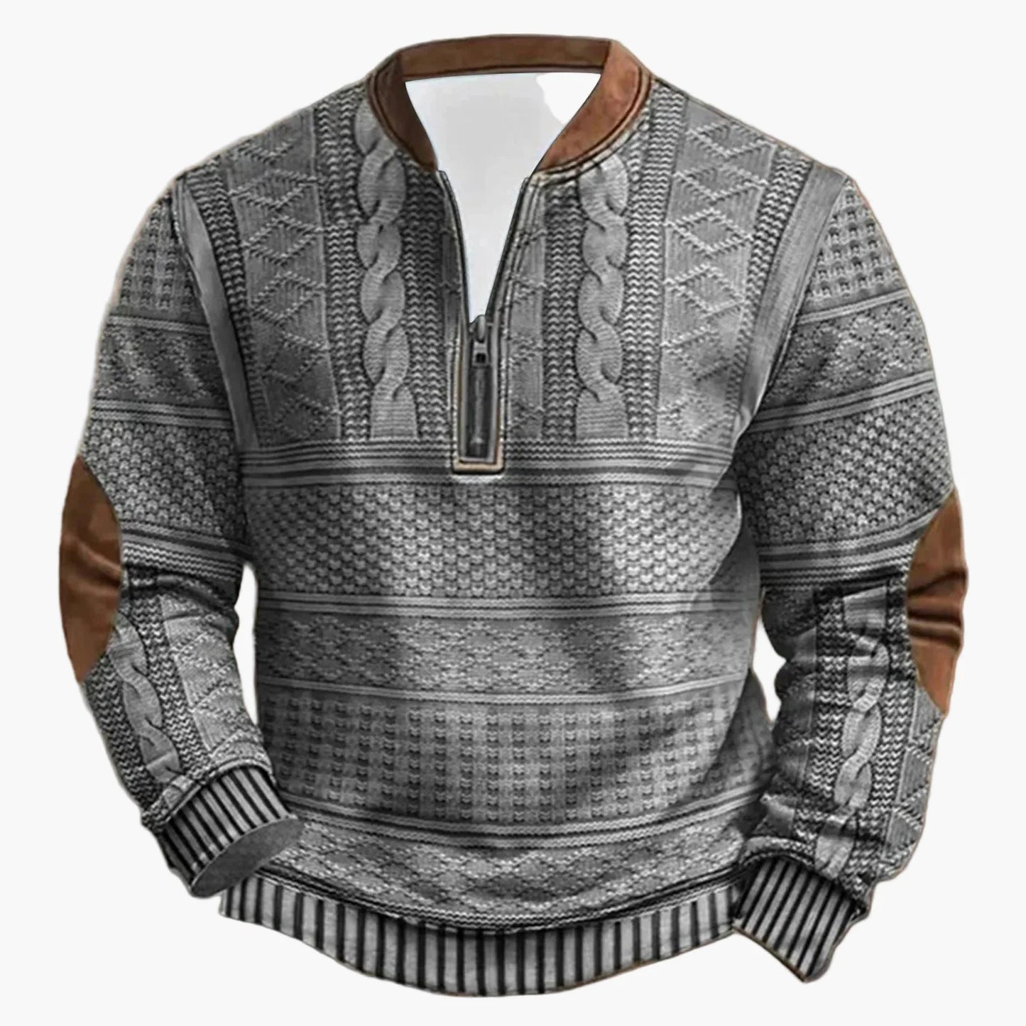 Męski sweter z dzianiny w stylu vintage z kołnierzem stójką – modny sweter outdoorowy i na co dzień