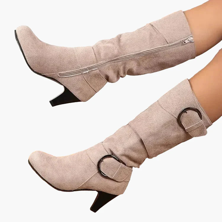 Damen Stiefeletten mit Absatz und Schnalle – Modische hohe Stiefel für Alltag und Büro