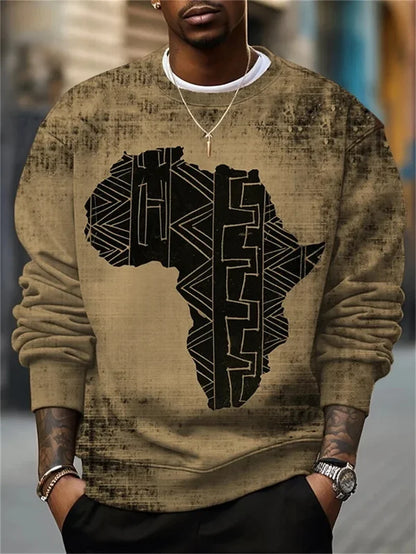 Unisex Sweatshirt mit Afrikakarten- und Augen-Print, Rundhals, Langarm