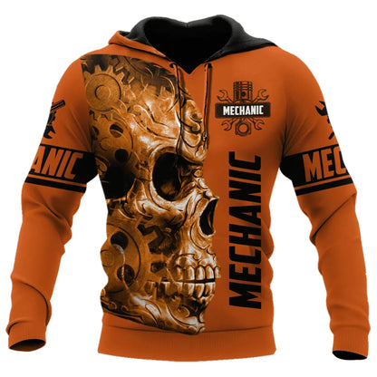 Herren Kapuzenpullover Mechanic Maschinenmotiv Hoodie Schwarz Grau