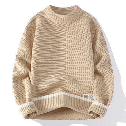 Pullover da uomo in maglia a girocollo con motivo ondulato e righe