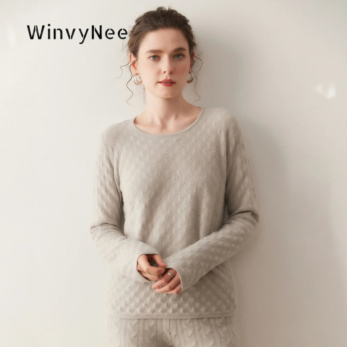 Damen Langarm Pullover mit Rundhalsausschnitt und Strukturmuster