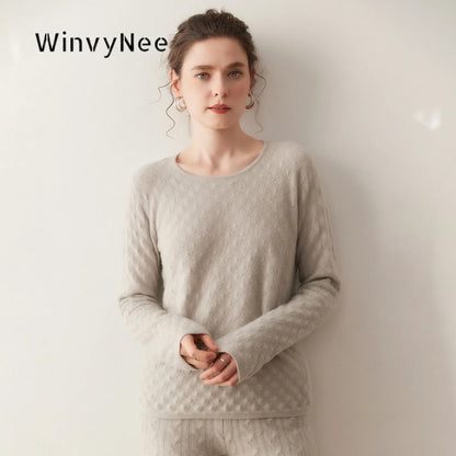 Damen Langarm Pullover mit Rundhalsausschnitt und Strukturmuster