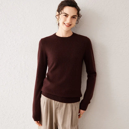 Pull femme à col rond et manches longues, maille fine, basique