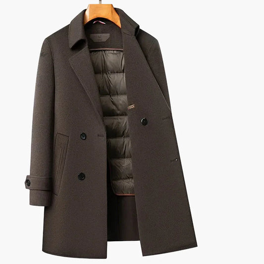 Abrigo de invierno de negocios para hombre – Elegante abrigo cruzado para oficina y tiempo libre