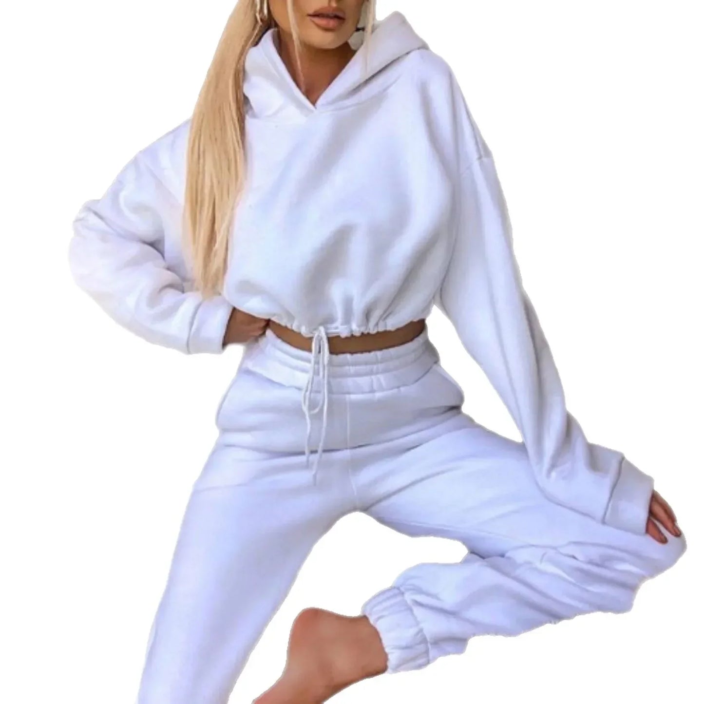 Tuta da tempo libero da donna due pezzi – Felpa con cappuccio alla moda e pantaloni da jogging per tutti i giorni e sport